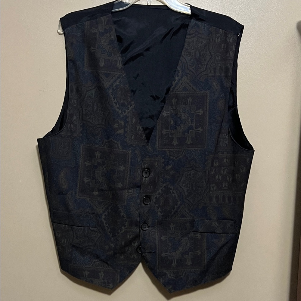 Men's Dark Patterned Dress Vest - Tailored Formal Waistcoat